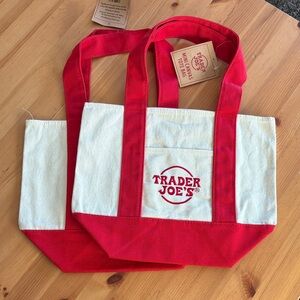 Trader Joe's Red and Cream Tote Bag